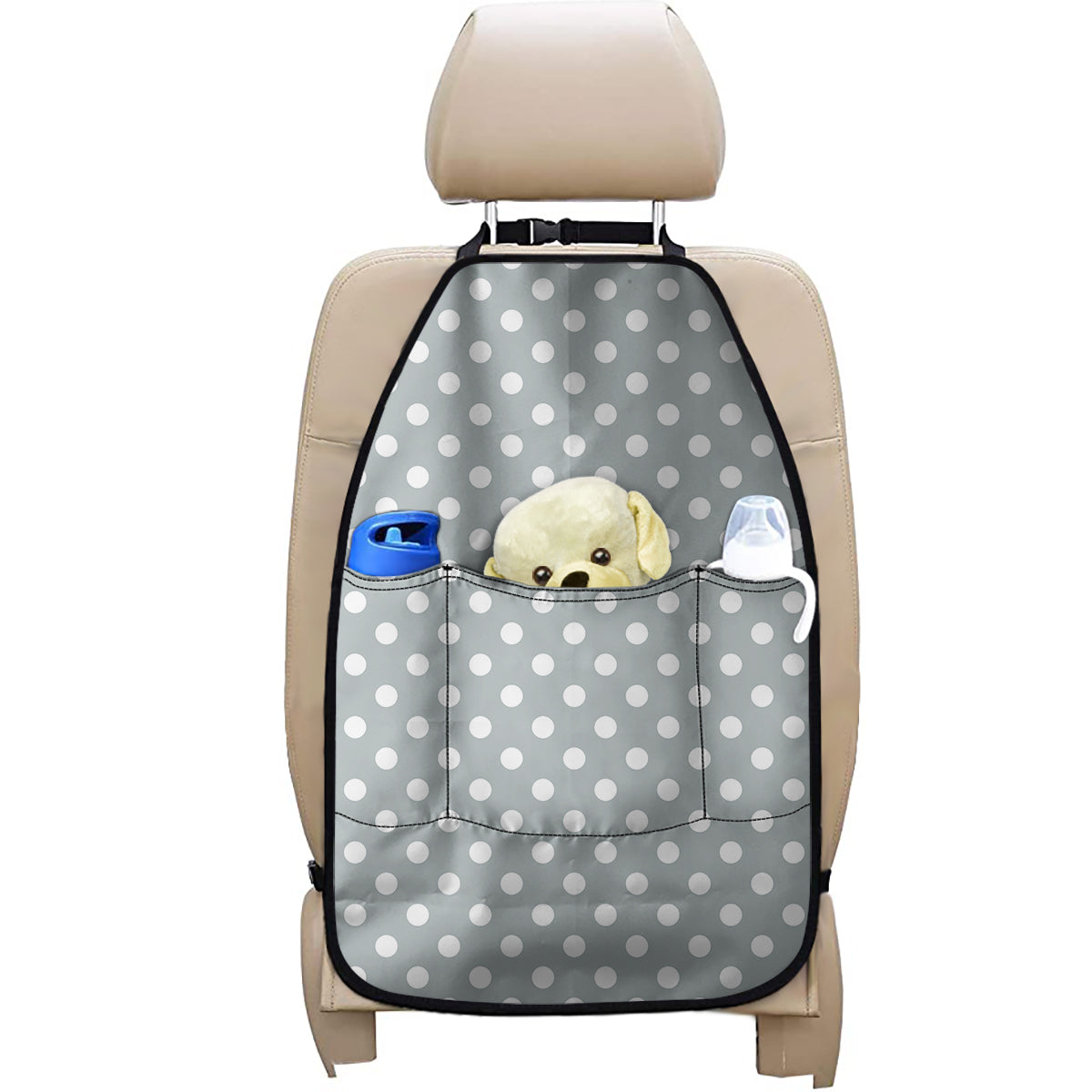 Grey And White Polka Dot Pattern Print Car Seat Organizers