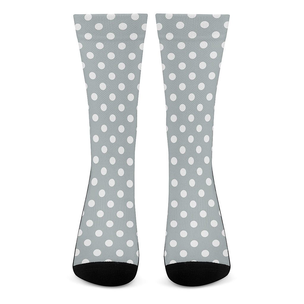 Grey And White Polka Dot Pattern Print Crew Socks