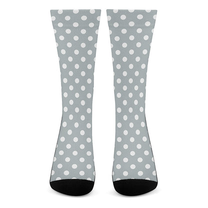 Grey And White Polka Dot Pattern Print Crew Socks