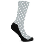 Grey And White Polka Dot Pattern Print Crew Socks