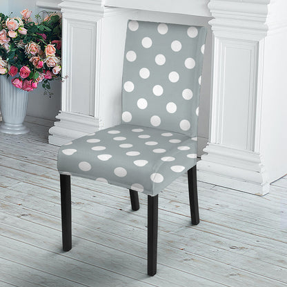 Grey And White Polka Dot Pattern Print Dining Chair Slipcover
