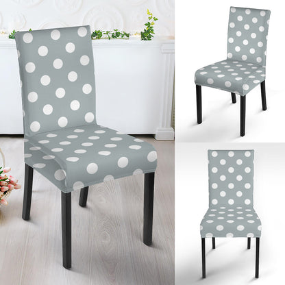 Grey And White Polka Dot Pattern Print Dining Chair Slipcover