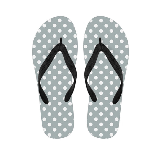Grey And White Polka Dot Pattern Print Flip Flops