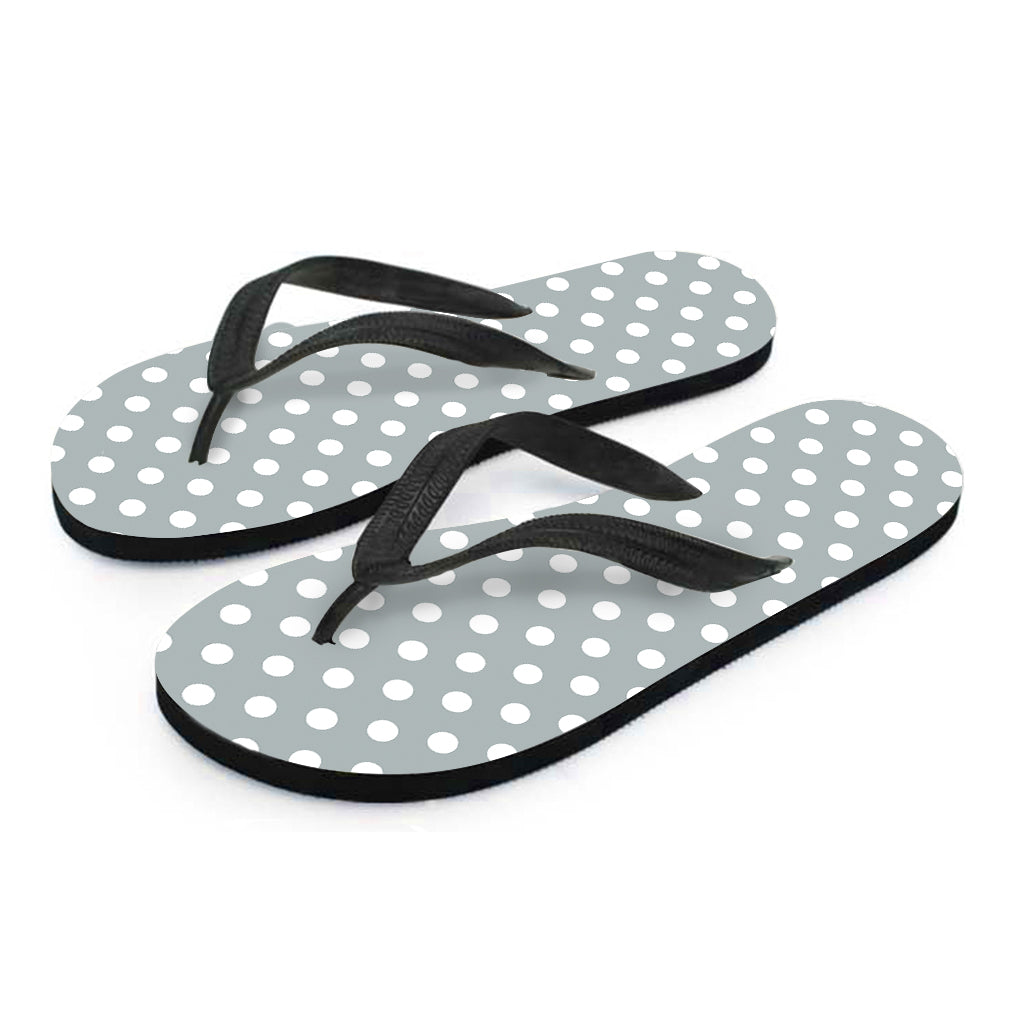 Grey And White Polka Dot Pattern Print Flip Flops