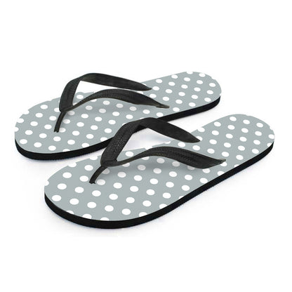 Grey And White Polka Dot Pattern Print Flip Flops