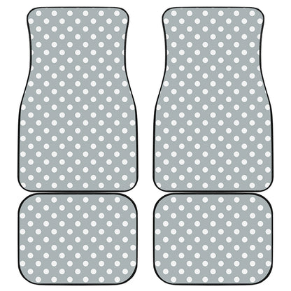 Grey And White Polka Dot Pattern Print Front and Back Car Floor Mats