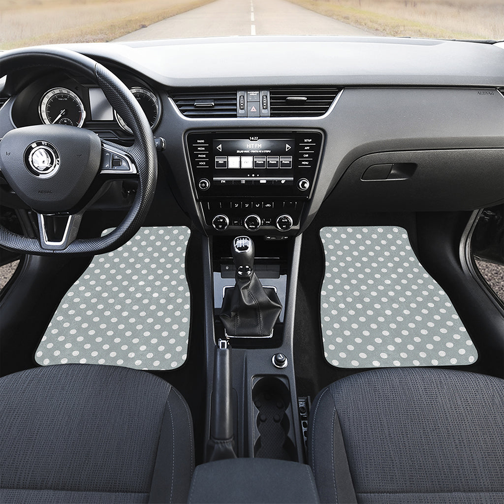 Grey And White Polka Dot Pattern Print Front and Back Car Floor Mats