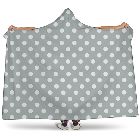 Grey And White Polka Dot Pattern Print Hooded Blanket