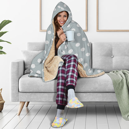 Grey And White Polka Dot Pattern Print Hooded Blanket