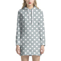 Grey And White Polka Dot Pattern Print Pullover Hoodie Dress