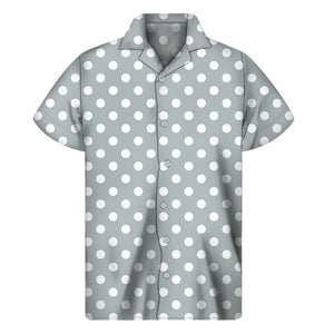 Grey And White Polka Dot Pattern Print Men's Short Sleeve Shirt