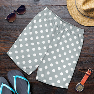 Grey And White Polka Dot Pattern Print Men's Shorts