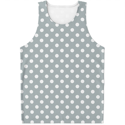 Grey And White Polka Dot Pattern Print Men's Tank Top