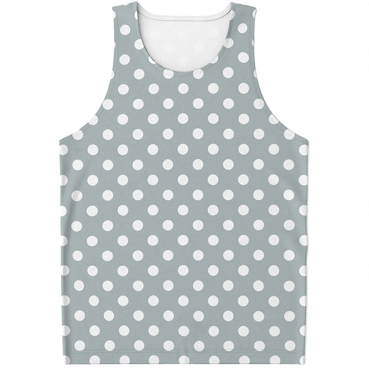 Grey And White Polka Dot Pattern Print Men's Tank Top