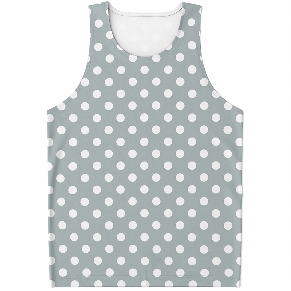 Grey And White Polka Dot Pattern Print Men's Tank Top