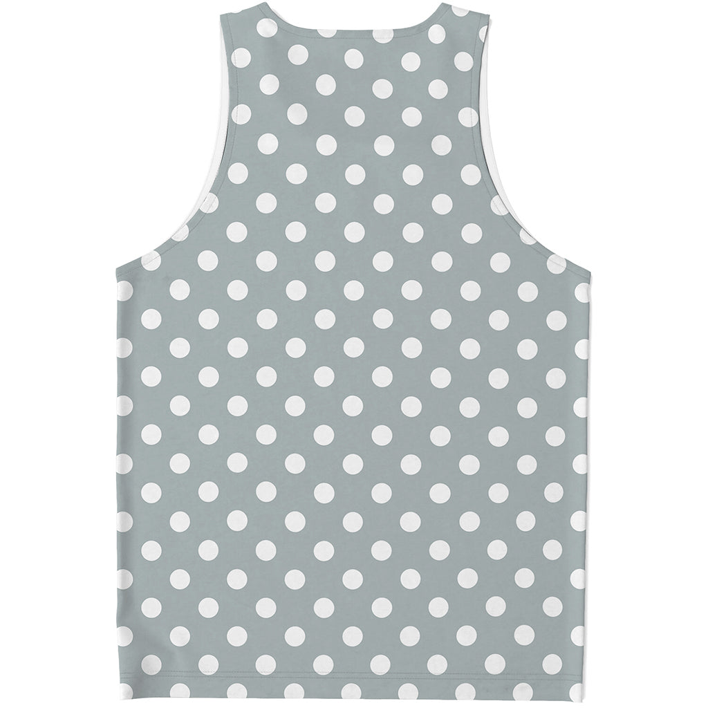 Grey And White Polka Dot Pattern Print Men's Tank Top