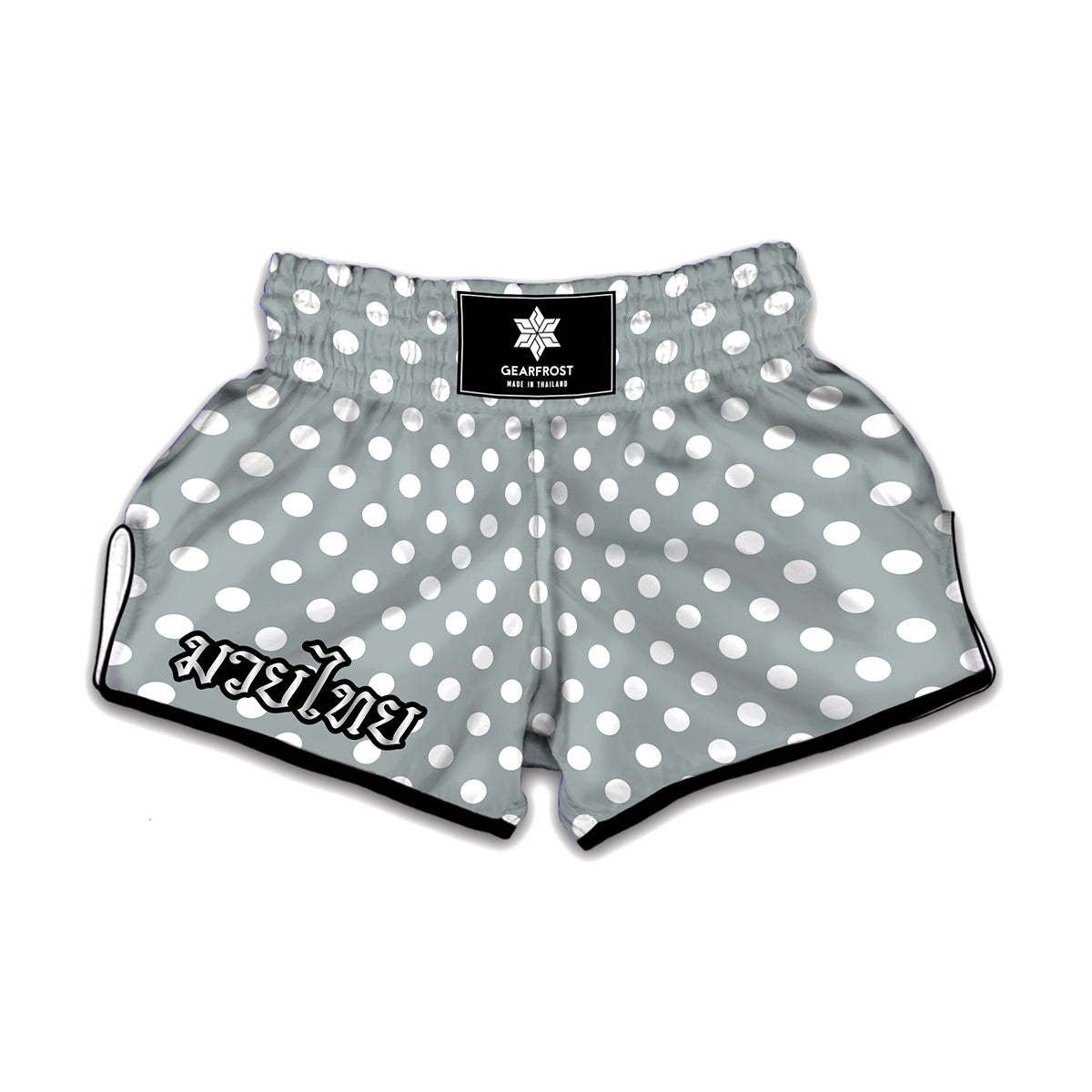 Grey And White Polka Dot Pattern Print Muay Thai Boxing Shorts