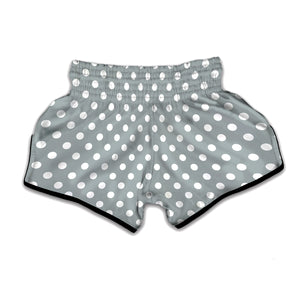 Grey And White Polka Dot Pattern Print Muay Thai Boxing Shorts