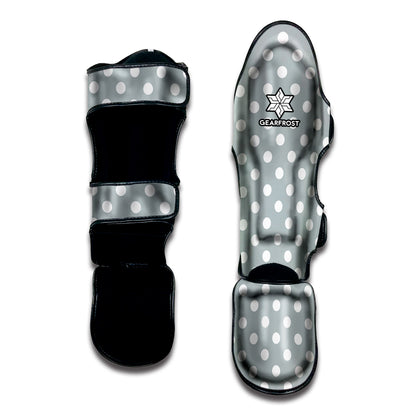 Grey And White Polka Dot Pattern Print Muay Thai Shin Guard