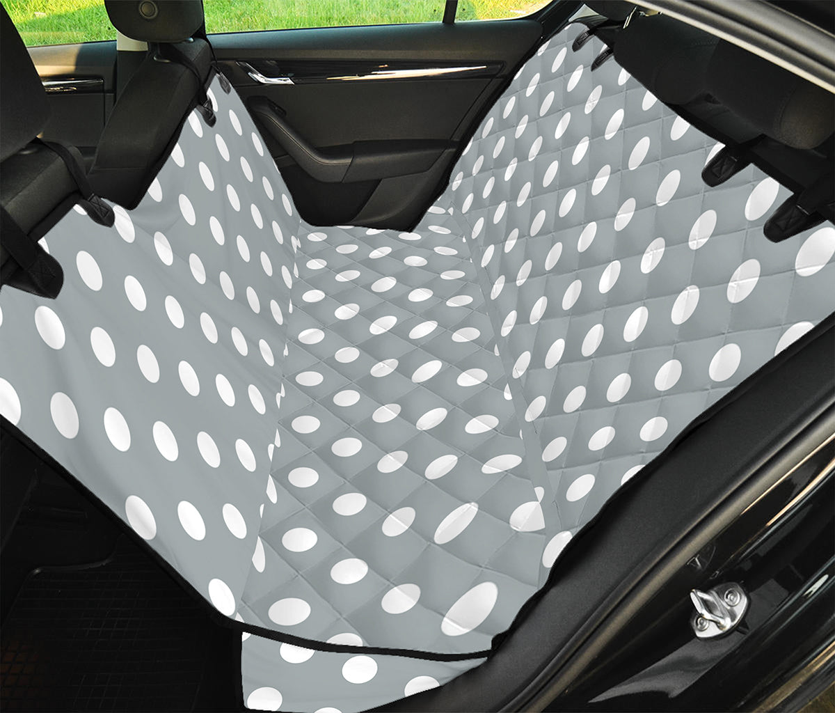 Grey And White Polka Dot Pattern Print Pet Car Back Seat Cover