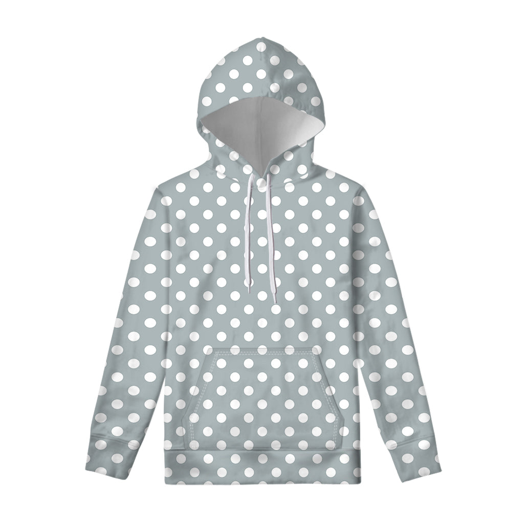 Grey And White Polka Dot Pattern Print Pullover Hoodie