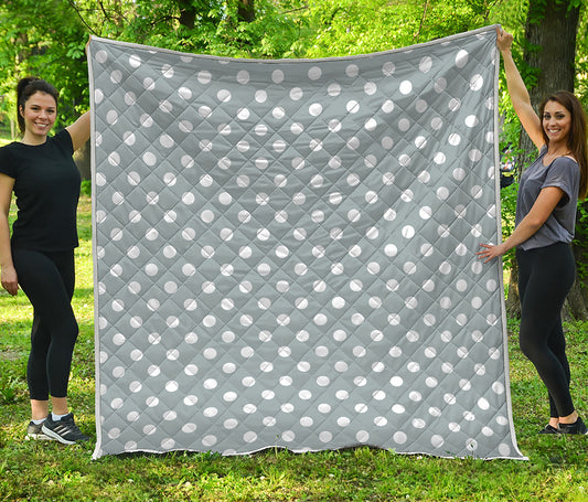 Grey And White Polka Dot Pattern Print Quilt