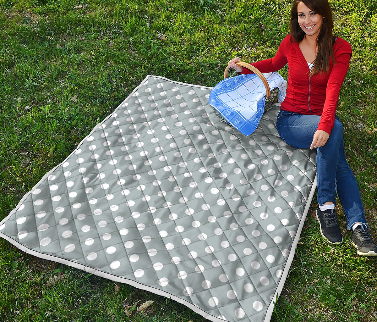 Grey And White Polka Dot Pattern Print Quilt