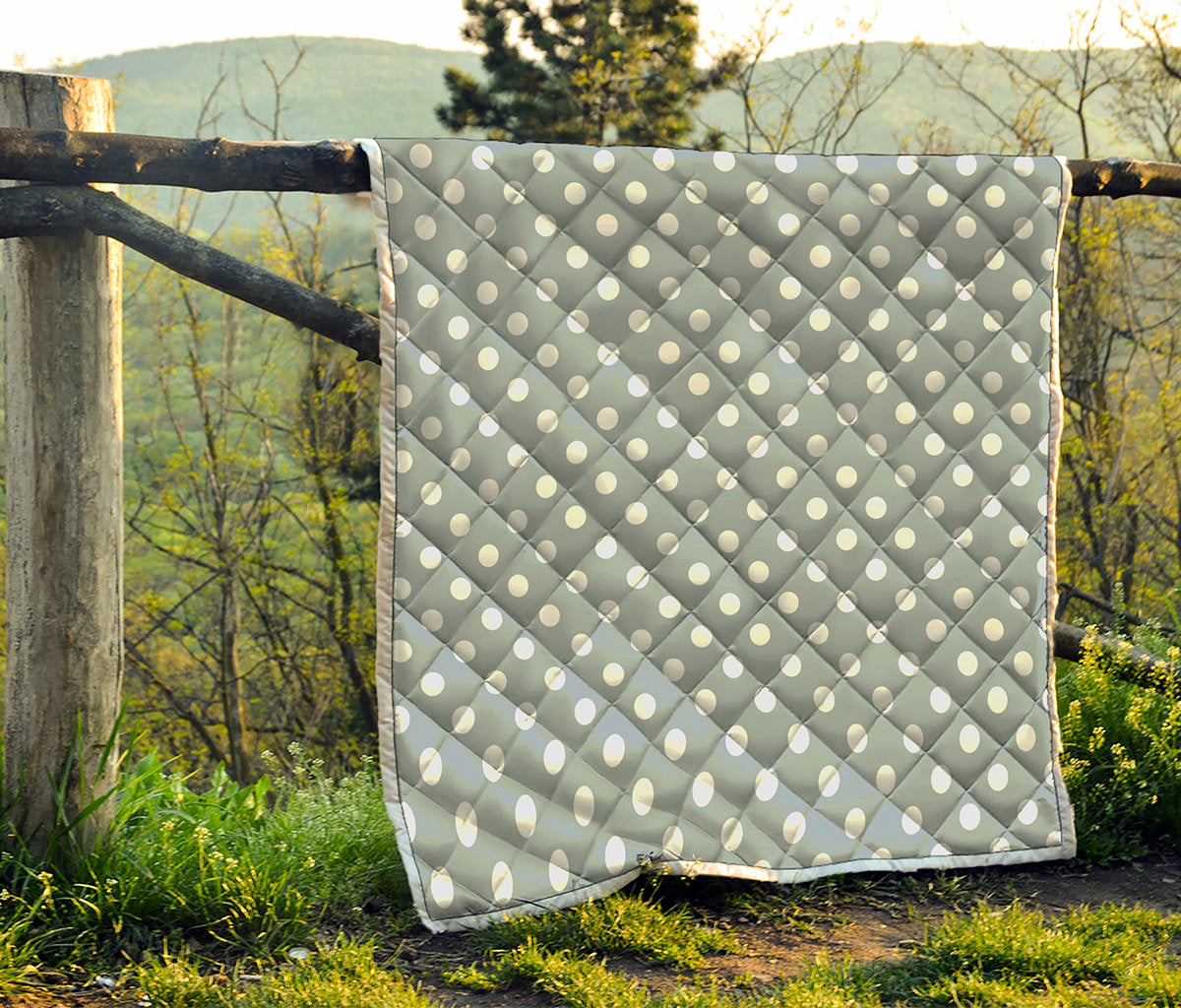 Grey And White Polka Dot Pattern Print Quilt