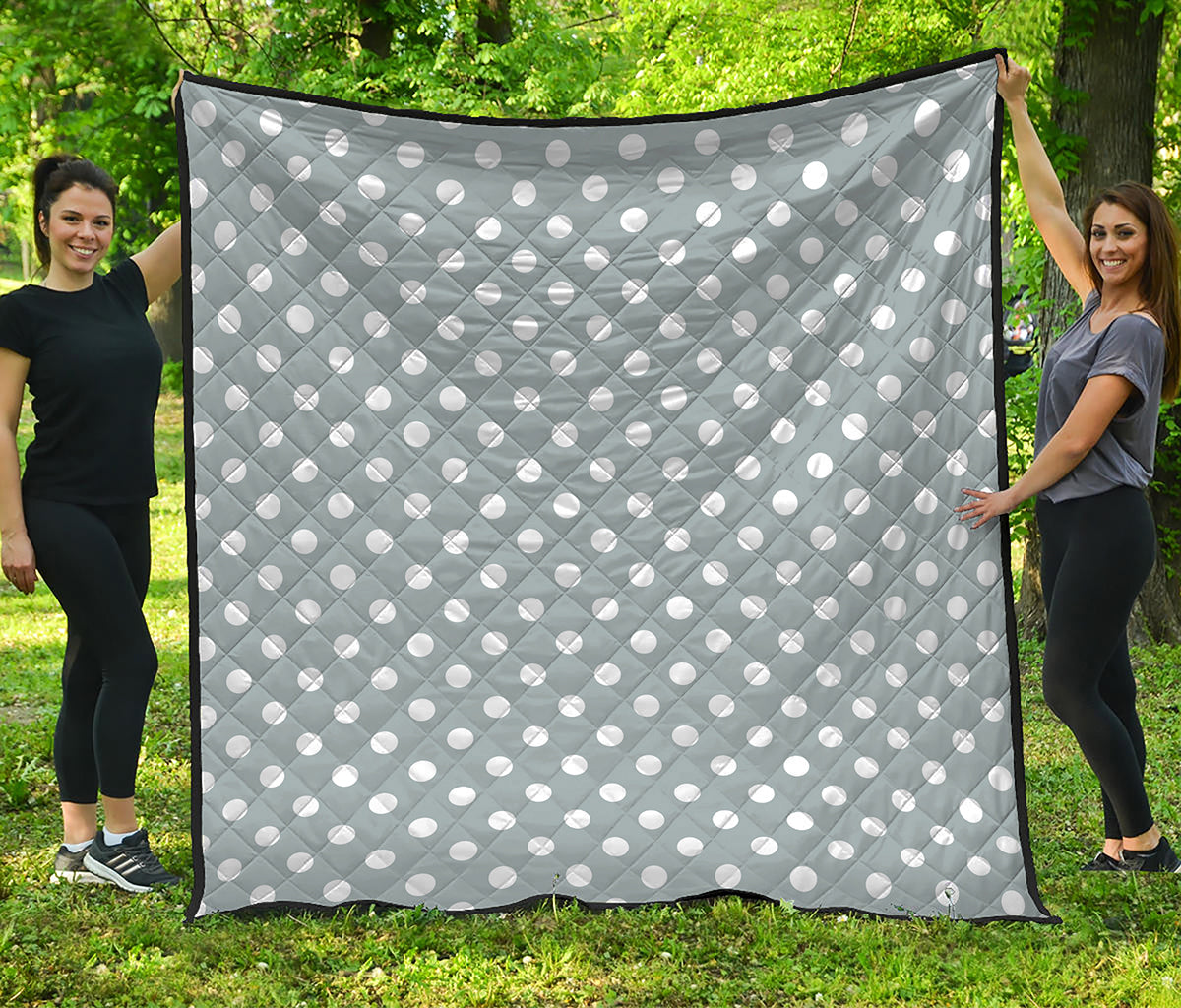 Grey And White Polka Dot Pattern Print Quilt