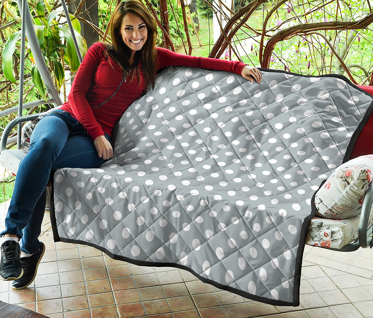 Grey And White Polka Dot Pattern Print Quilt