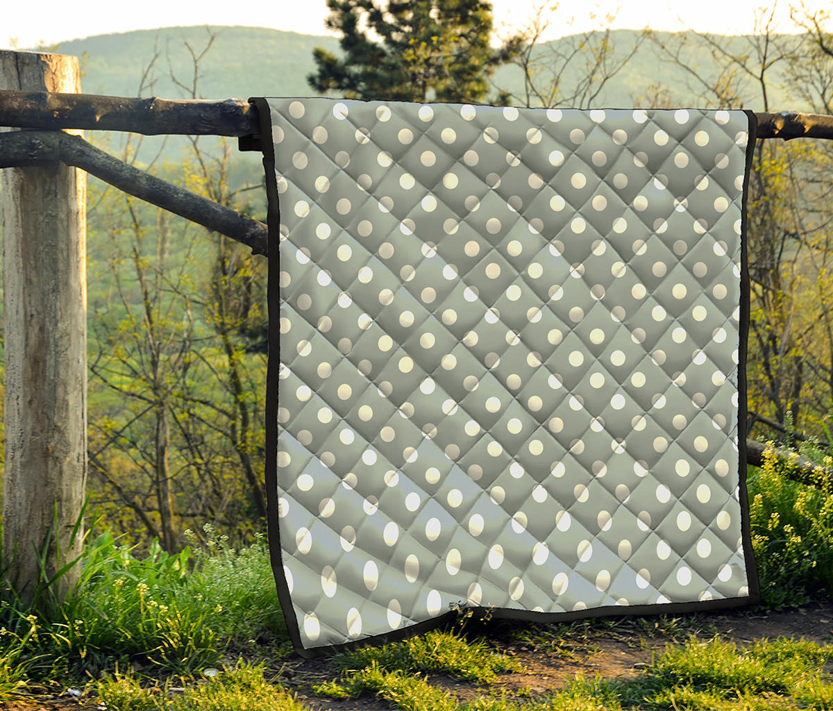 Grey And White Polka Dot Pattern Print Quilt