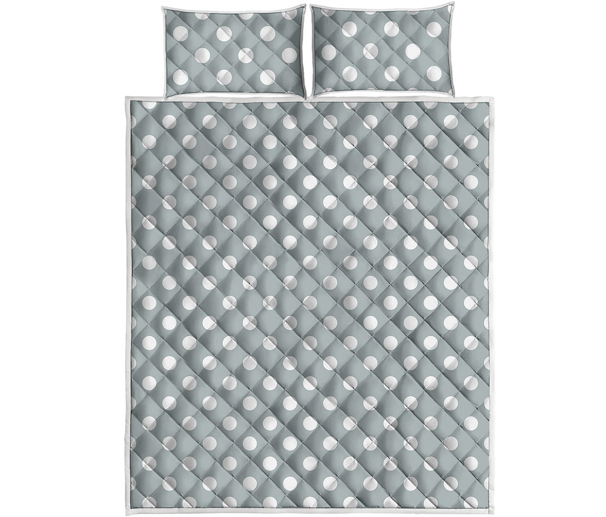 Grey And White Polka Dot Pattern Print Quilt Bed Set