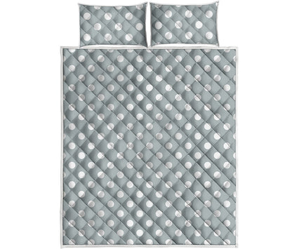 Grey And White Polka Dot Pattern Print Quilt Bed Set