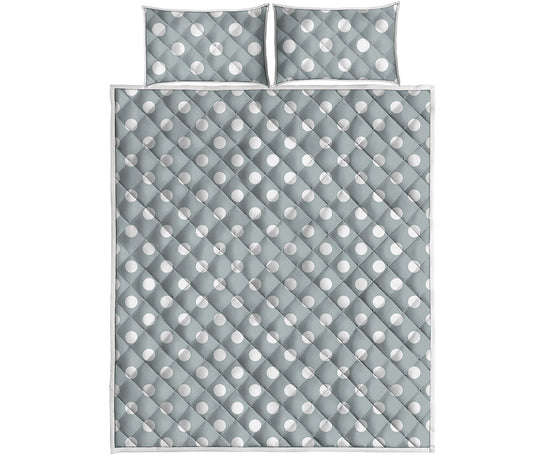 Grey And White Polka Dot Pattern Print Quilt Bed Set
