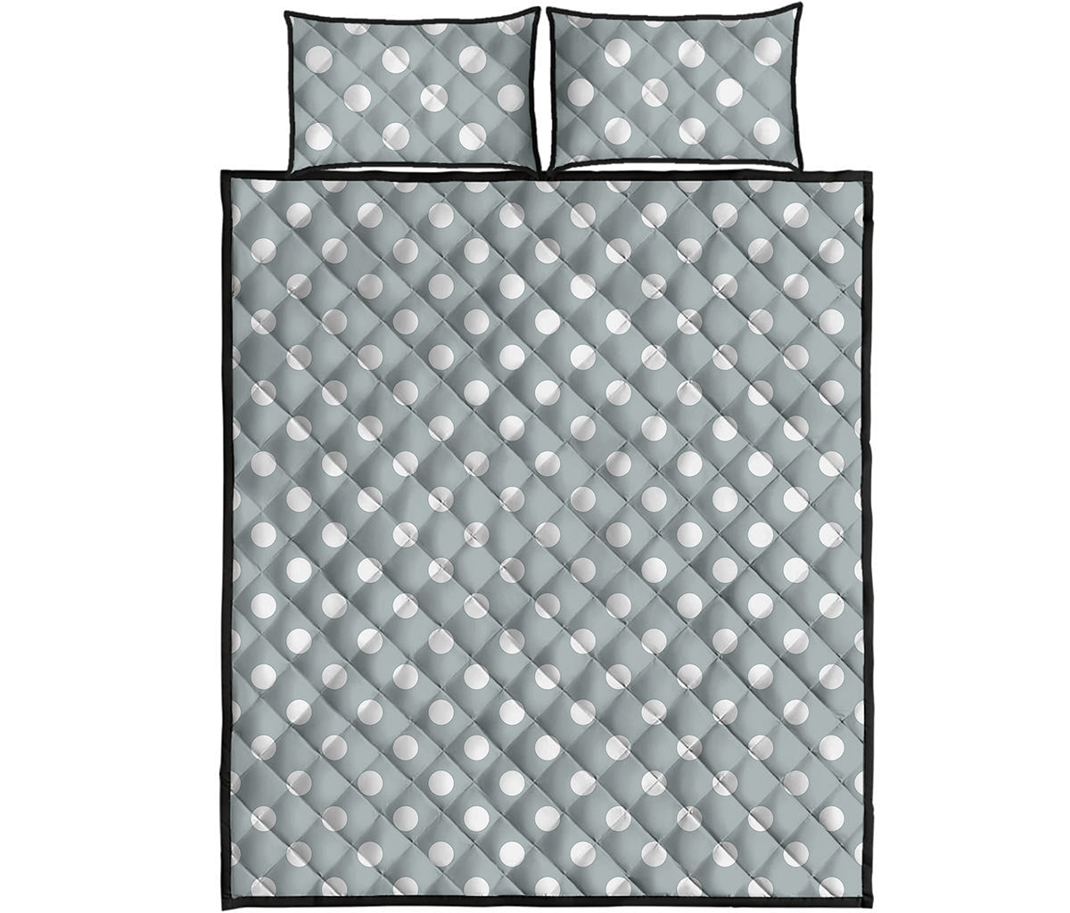 Grey And White Polka Dot Pattern Print Quilt Bed Set