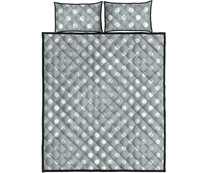Grey And White Polka Dot Pattern Print Quilt Bed Set