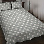Grey And White Polka Dot Pattern Print Quilt Bed Set