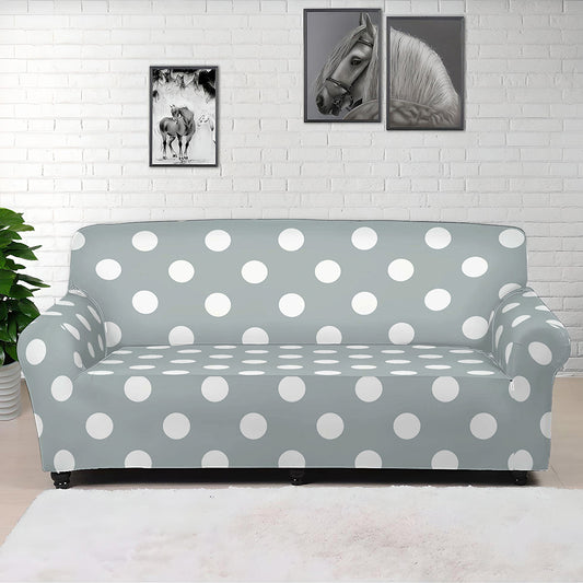Grey And White Polka Dot Pattern Print Sofa Cover