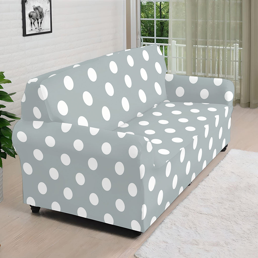 Grey And White Polka Dot Pattern Print Sofa Cover