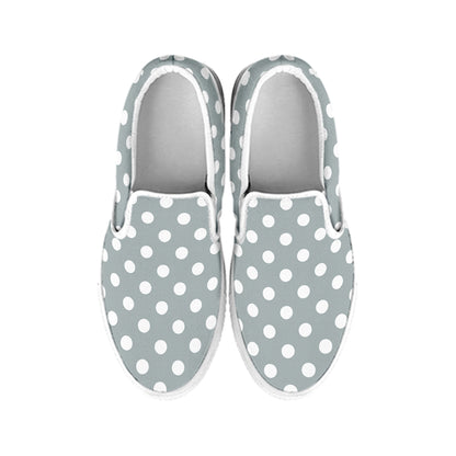 Grey And White Polka Dot Pattern Print White Slip On Shoes