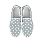 Grey And White Polka Dot Pattern Print White Slip On Shoes