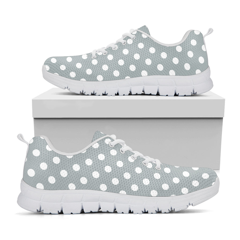 Grey And White Polka Dot Pattern Print White Sneakers