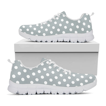 Grey And White Polka Dot Pattern Print White Sneakers