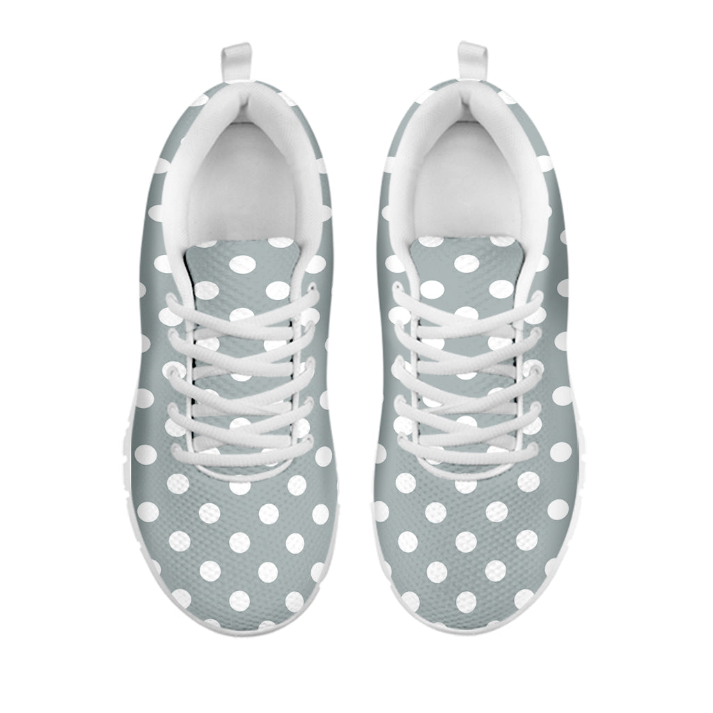 Grey And White Polka Dot Pattern Print White Sneakers