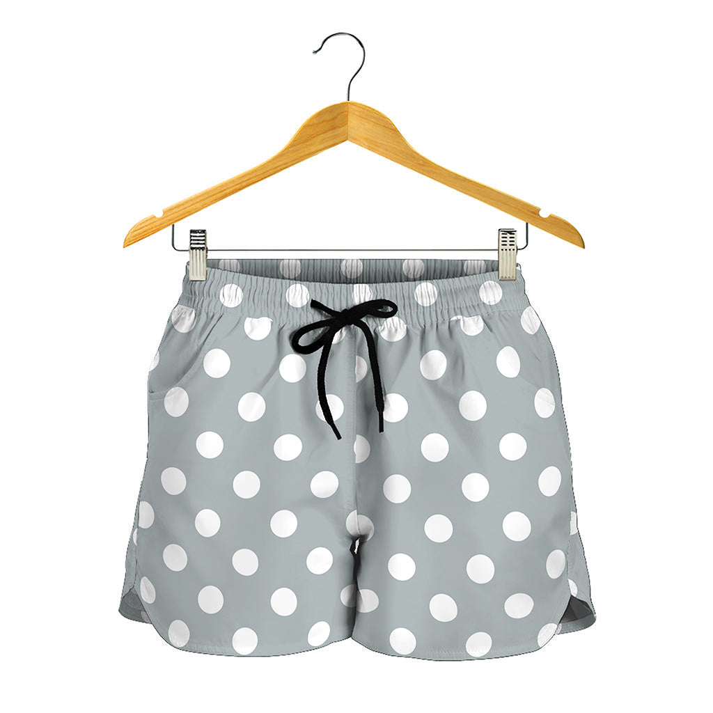 Grey And White Polka Dot Pattern Print Women's Shorts