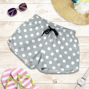 Grey And White Polka Dot Pattern Print Women's Shorts