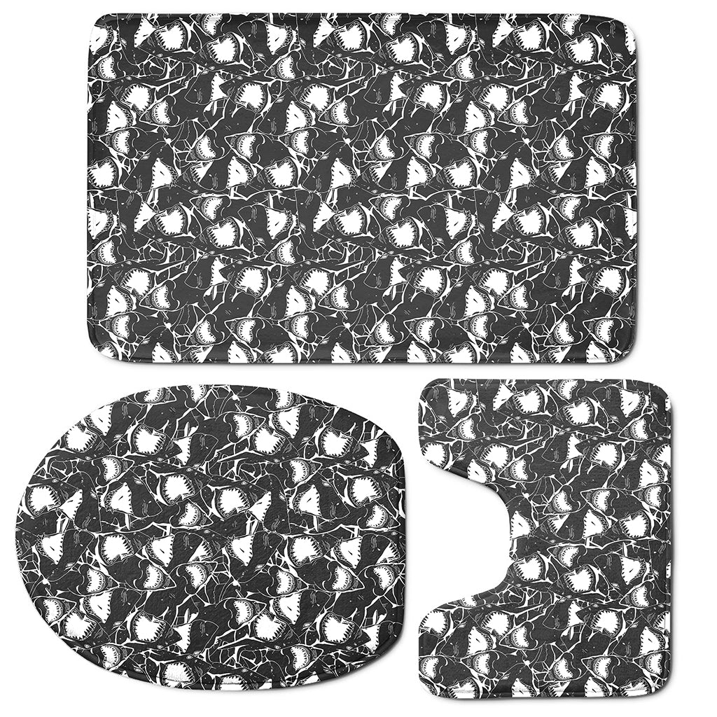 Grey And White Shark Pattern Print 3 Piece Bath Mat Set