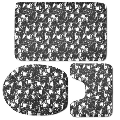 Grey And White Shark Pattern Print 3 Piece Bath Mat Set