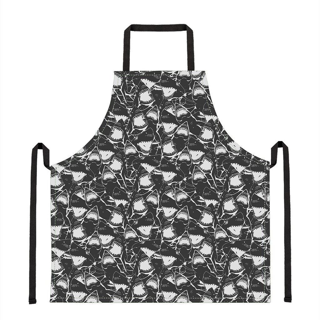 Grey And White Shark Pattern Print Apron