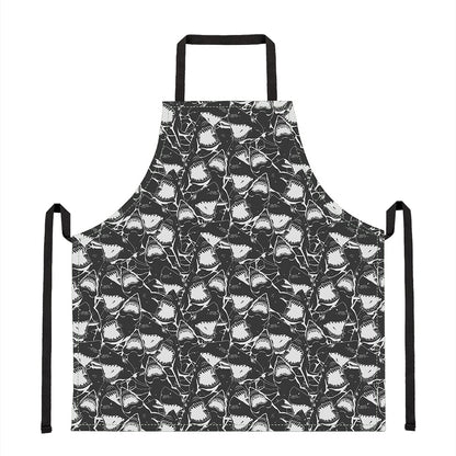 Grey And White Shark Pattern Print Apron
